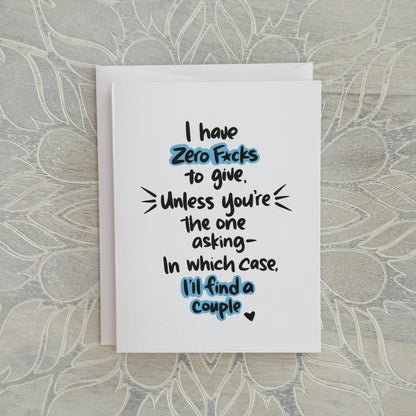 Zero Fucks greeting card